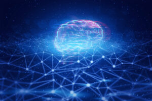 plexus brain data deep learning ai technology robotic, molecule Visualisierung eines künstlichen Gehirns mit ausgehendem Netz